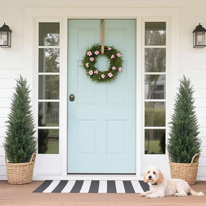 Artificial Cedar Topiary Trees for Outdoors, 4FT UV Resistant Faux Potted Cypress Plants, Set of 2 Realistic Fake Potted Topiary Plants for Home Porch, Garden, and Entryway Decor