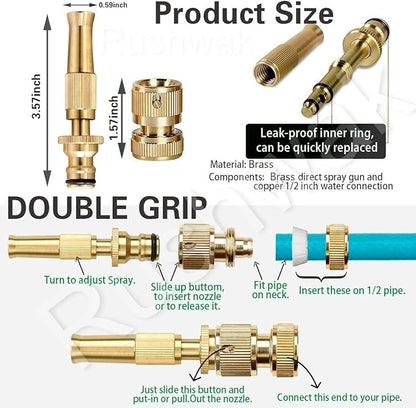 Solid Brass Garden Hose Nozzle – Heavy Duty Adjustable Twist Water Spray Nozzle, High Pressure Jet to Fine Mist, Leak-Proof Design for Gardening, Car Washing & Patio Cleaning
