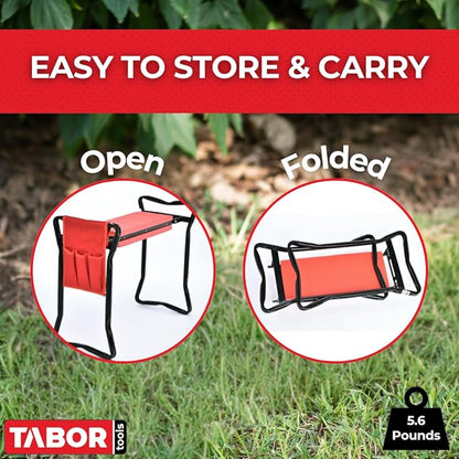 TABOR TOOLS TR2A Garden Kneeler and Seat Bench with Tool Bag Pouch and Foam Pad Cushion, Workseat with Kneeling Bench Option, Light Weight Foldable Stool, Portable Outdoor Kneeler for Gardening.