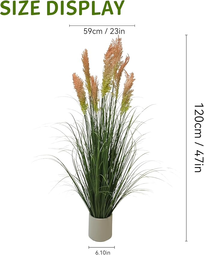 47" Artificial Grass Plants (4ft, 2 Pack) - Artificial Faux Plants Featuring Tall Grass, Fake Grass, Yellow Home Decor for Indoor Floor Plant Display（Green）