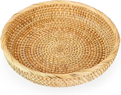 Hipiwe Small Round Keys Basket Bowl for Entryway 8.6" Hand-woven Wicker Storage Basket Rattan Decorative Basket Fruit Candy Cake Food Serving Baskets Tray for Keys, Wallet, Cell Phone