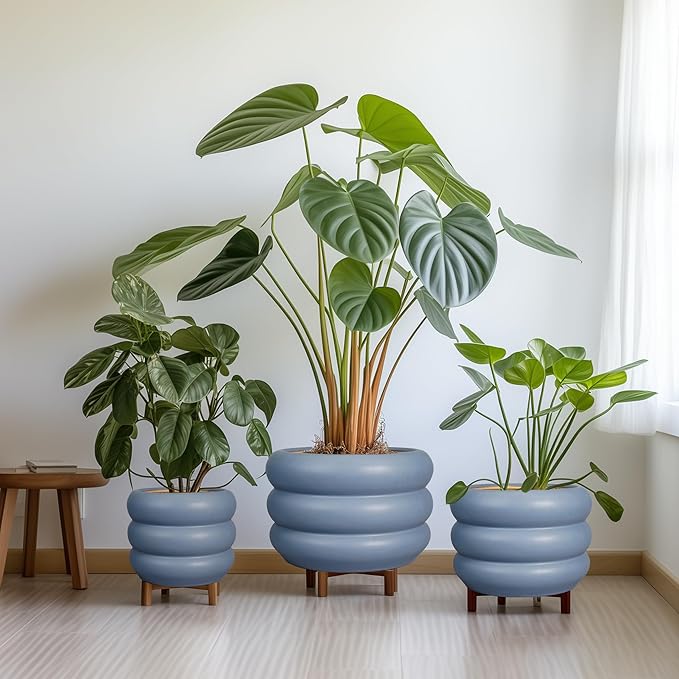 SQOWL Ceramic Pot for Plants - 8 Inch Plant Pot with Drainage Hole Planter for Indoor Plants Outdoor Flower Pot Decorative Plant Pot Unique Planter for Room Decorations Gray