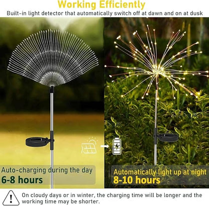 Redefun Solar Fireworks Lights 2 Pack 120 LEDs Solar Garden Outdoor Lights, 8 Modes Tall Sparkler Yard Light Waterproof Dandelion String Light for Outside Patio Pathway Decorations - Warm White