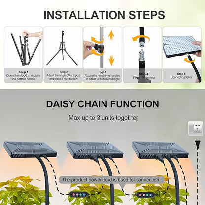 Grow Lights with Stand and Timer, FECiDA Tripod Standing Grow Lights for Indoor Plants, 208PCS LEDs Bright Enough Plant Growing Lamps for Bonsai Tree, Seed Starting, 24"-64" Height Adjustable