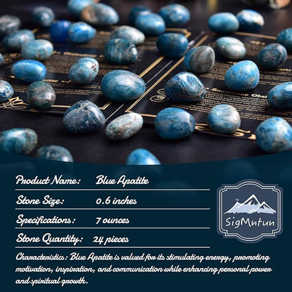 Blue Apatite Healing Crystal Stone Set - 24 Pieces, 0.6" Natural & Polished Stones for Healing, Meditation, Reiki, Chakra, Crafting & Decoration
