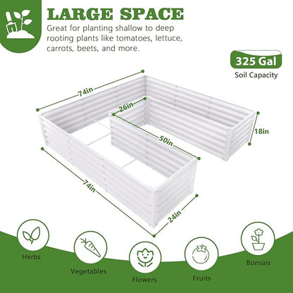 A ANLEOLIFE U-Shaped Outdoor Galvanized Raised Garden Bed, 6x6x1.5ft, Center-Access Bottomless Planter Box, 22-Gauge Corrugated Metal, Reinforced Bracing Rods, Antique White