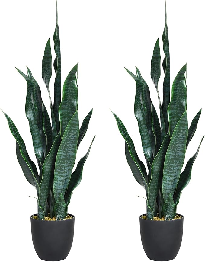 Goplus Fake Snake Plant, 2 Pack 36" Tall Artificial Potted Floor Plant, Large Faux Sansevieria Plant with 6'' Pot and 20pcs Leaves for Living Room House Modern Office Indoor Decor