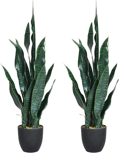 Goplus Fake Snake Plant, 2 Pack 36" Tall Artificial Potted Floor Plant, Large Faux Sansevieria Plant with 6'' Pot and 20pcs Leaves for Living Room House Modern Office Indoor Decor