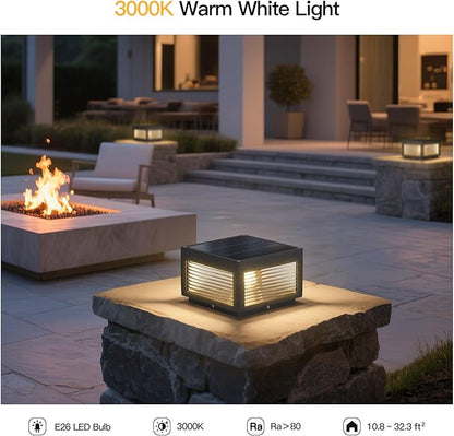 Solar Post Lights 9.84" Outdoor Pillar Lamp, Modern Column Cap Light IP54 Waterproof Led Fence Deck Gate Lantern Patio Landscape Lighting for Outside Yard Garden Entrance Driveway Decor
