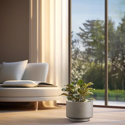 Kante 12.6 Inch Dia Concrete Planter, Round Pedestal Design Garden Pot for Indoor Outdoor Plants, Modern Flower Pot with Drainage Hole and Rubber Plug, Weathered Concrete
