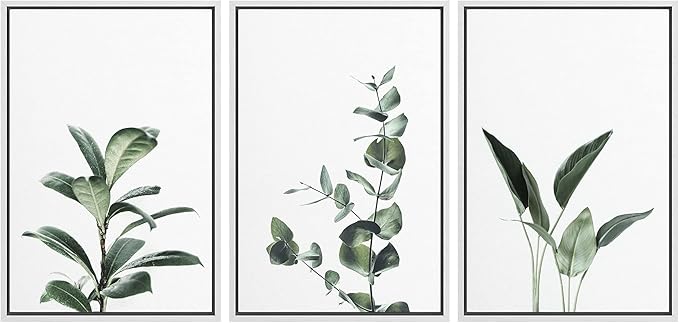 Ashbrook Framed Canvas Print Wall Art Set Green Floral Forest Plant Variety Nature Wilderness Photography Modern Art Minimal Chic Colorful for Living Room, Bedroom, Office - 24"x36"x3 White