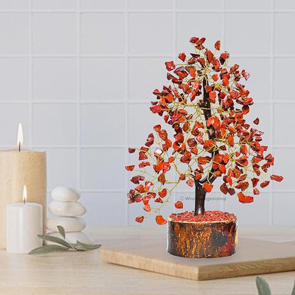 Red Jasper Crystal Tree with Golden Wire – Feng Shui Artificial Gemstone Tree for Home & Office Decor, Meditation & Healing