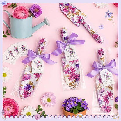 Capoda 12 Sets Floral Garden Shovels Bulk Gardening Gift for Women Garden Tools Floral Hand Heavy Duty Christmas Trowels Thank You Cards with Bags for Mom Gift Birthday Teacher(Purple,Elegant)