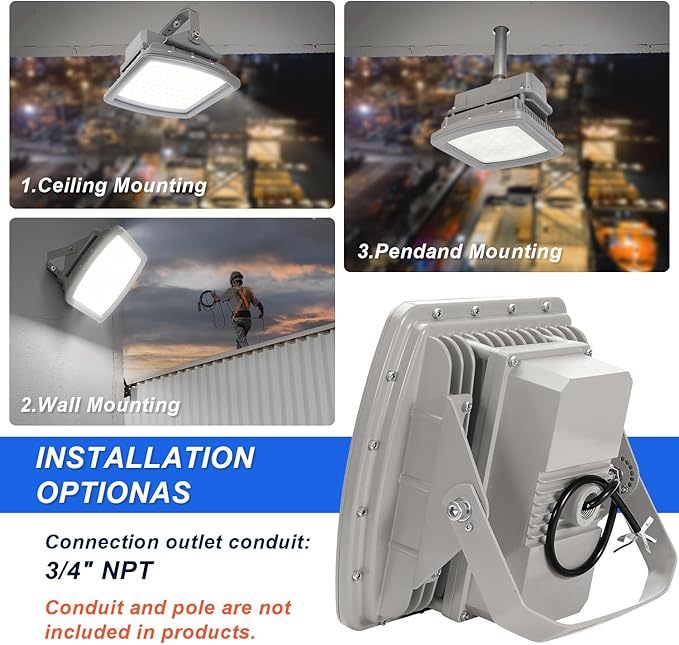 100W LED Explosion Proof Flood Light, Class I Division 2, 5000K IP68/IK10 Hazardous Location Lighting for Petroleum Refineries, Utility Gas Plants, Storage Areas, 100-277V, UL Listed