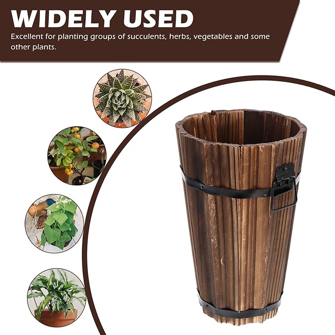 Retro Style Wooden Flowerpot Vintage Carbonized Small Planter Bucket for Garden Balcony Unique Rustic Plant Container