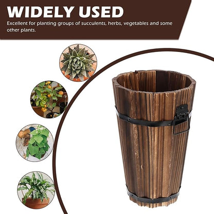 Retro Style Wooden Flowerpot Vintage Carbonized Small Planter Bucket for Garden Balcony Unique Rustic Plant Container