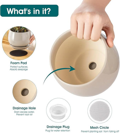 vancasso 3-Pack Ceramic Plant Pots, 3.7/4.8/6.2 Inch Indoor Planters with Saucers & Drainage Hole Planter pots for Indoor Plants and Flower, Gray