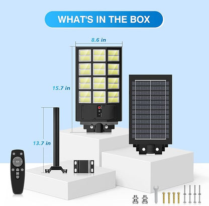 5000W Solar Street Light for Parking Lot Outdoor, Wide Angle IP66 Waterproof, 6500K Dusk to Dawn, LED with Motion Sensor and Remote Control for Residential Commercial Yard (4 Pack)