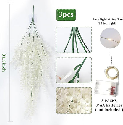 Fake Hanging Plants Artificial Plants Indoor Fake Plant Faux Hanging Plants Indoor Money Plants for Room Wedding Proch Yard Outdoor Home Wall Kitchen Bathroom Indoor Decoration in 3 Pcs(Pure White)