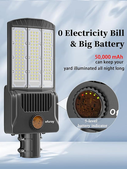 Ofuray OL-10600W Solar Street Lights Outdoor,50,000mAh Solar Parking Lot Security Lights Commercial up to 720,000Lm Distance,IP67 Street Dusk to Dawn with Remote Control for Street,Barn