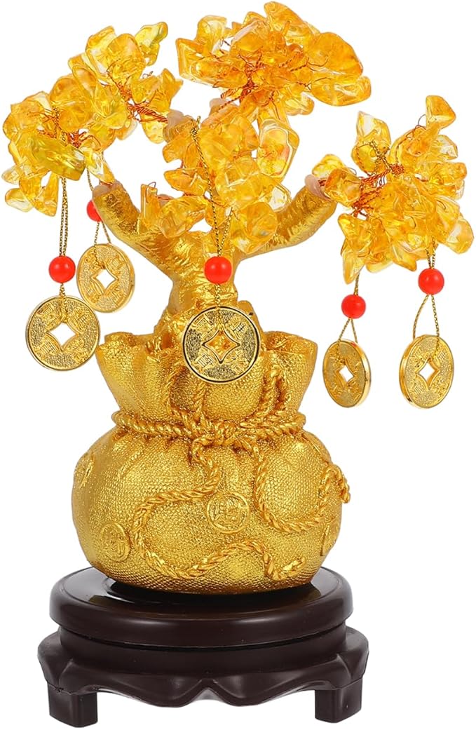 Didiseaon Crystal Money Tree: Feng Shui Ornaments Chinese Money Crystal Bonsai Tree Indoor for Wealth and Luck, Home Decoration with Coins Base and Knot Amulet
