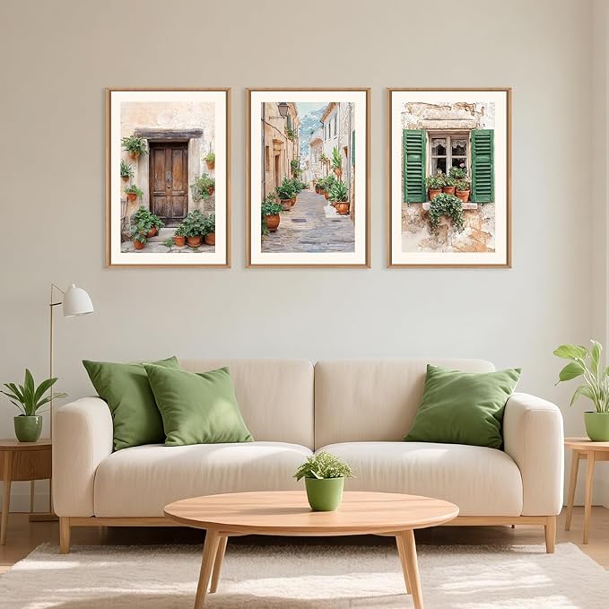 BICERE Large Vintage Italy City Framed Canvas Wall Art,Nature Italian Landscape Wall Decor,Modern Europe Street Art Prints,Minimalist Countryside Artwork for Living Room,Dining Room,Farmhouse -16"x24"x3