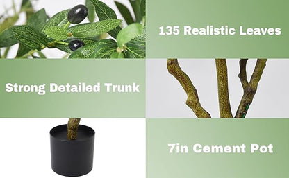 Artificial Olive Tree 7FT with 1476 Leaves Realistic Tall Large Faux Silk Deluxe Plant 84 Inch Black Pot for Indoor Home Office Porch Mall School Hotel Modern Decor Housewarming Gift