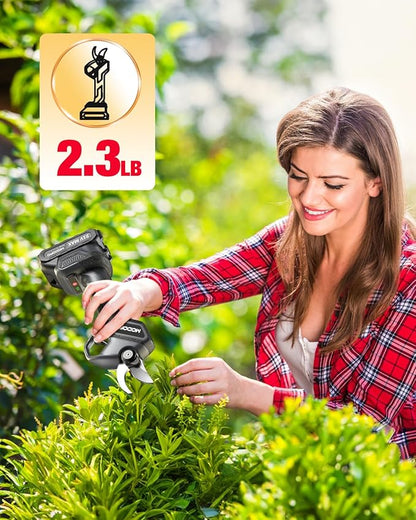 Upgraded Electric Pruning Shears, 1.6" Cutting Diameter Cordless Pruner with LCD Display, Brushless Motor, 2×2.0Ah Rechargeable Batteries & Extra Blade for Garden Trees and Branches