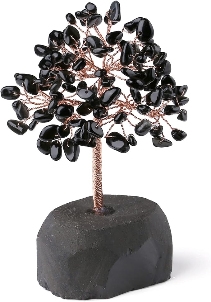 YATOJUZI Black Obsidian Healing Crystal Tree Natural Gemstone Crystals Stone Base Copper Wire Tree Life Money Trees Home Office Desk Room Bookshelf Decor Reiki Spiritual Energy for Womem Men