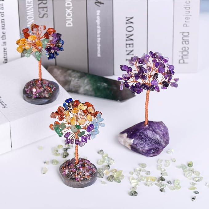 Seven Chakra Tree of Life,Money Dcorations,Crystals and Healing Stones,Reiki Positive Energy Gemstones 7 Chakra Tree,Purple Room Office Desk Feng Shui Decor Meditation Gifts for Women Men