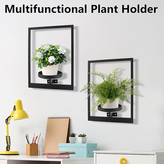Gugxiom 2 Pack Picture Frame Wall Plant Holder, Metal Plant Wall Frame, Window Shelf for Plants,Plant Frames for Wall, for Living Room Bedroom Bathroom Garden Patio