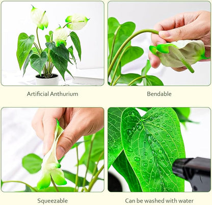 Folmywy Artificial Flower Plants 15 inch Faux Simulation Anthurium White in Plastic Pot Real Touch Fake Flowers Bonsai Decor Garden Balcony Entranceway Living Room Indoor