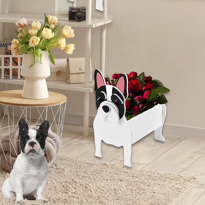 White French Bulldog Dog Planter Plant Pots,Cute Dog Flower Planter,Gifts for Pet Lovers,Unique Animal Plant Pots,Office,Indoor Outdoor Garden Decor(9.45 * 6.3 * 13.35in)