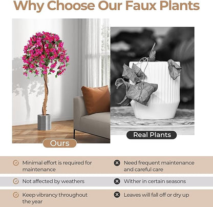 GOFLAME 53" Artificial Bougainvillea Tree, Faux Silk Flower Plant in Pot with 576 Flowers & 288 Leaves, Indoor Outdoor Fake Bougainvillea for Home, Office and Garden Decor, Red
