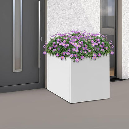 DYNAMI Square Planter Box,20x20x20in Steel Metal Planters Large Cube Plant Pot for Outdoors,Modern Heavy Duty Flower Pot for Patio, Deck, Yard, Garden (White, 20in)