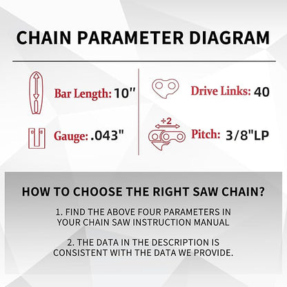 E & S 3 Pack 10 Inch Chainsaw Chain 3/8" LP Pitch .043" Gauge 40 Drive Links Semi-Chisel Chain Saw Chains for Husqvarna, Poulan, Craftsman, Greenworks and More Chainsaw Brands