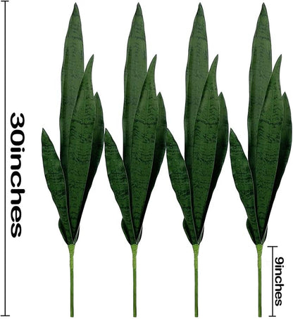 Beebel 4 Pcs Artificial Plants 30" Sansevieria Snake Plant Plastic Greenery Perfect Faux Agave Plant for Home Office Indoor and Outdoor Décor
