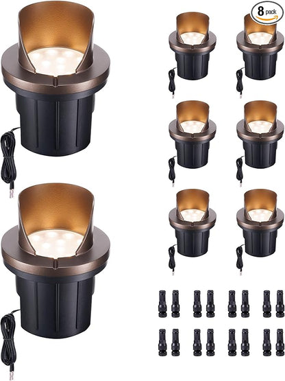Ground Well Lights, Landscape LED Low Voltage Inground Lights, Outdoor Waterproof IP67, 12V Wired Half Sided ORB for Backyard Wall 420LM, 8 Pack, Color Temp Random: 3000K or Upgraded 5CCT