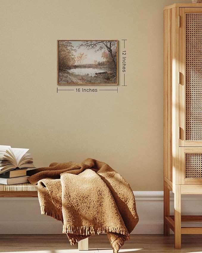 ZZLWBKGL Vintage Landscape Framed Wall Art Nature Forest Lake Canvas Wall Art Classic Country Pictures Wall Decor Farmhouse Rustic Art Prints for Living Room Study Bedroom