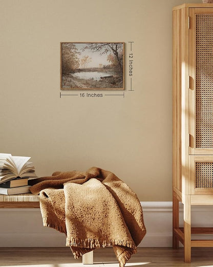 ZZLWBKGL Vintage Landscape Framed Wall Art Nature Forest Lake Canvas Wall Art Classic Country Pictures Wall Decor Farmhouse Rustic Art Prints for Living Room Study Bedroom
