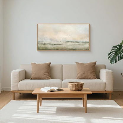 Abstract Natural Landscape Framed Canvas Wall Art Set, Watercolor Tan Green Beige Wall Decor, Minimalist Neutral Modern Scenery Artwork for Living Room, Bedroom,Farmhouse- 40"x20"x1