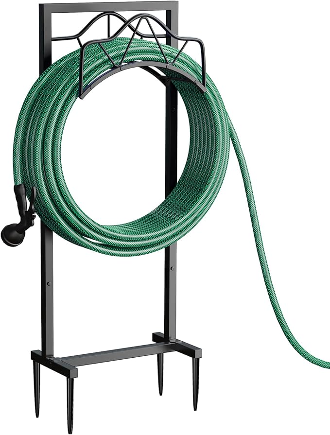 Heavy-Duty Garden Hose Holder - 160-Feet Capacity, Sturdy Water Hose for Outside Hose Hanger with Detachable Design for Lawn, Yard & Farm, Black