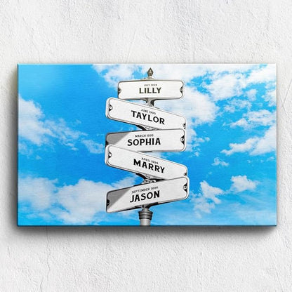 Personalized Family Street Sign Multi-Name Canvas, Custom Date Of Birth With Names Poster, Street Signs Customized, Best Gifts For Mom/Dad, Birthday, Christmas Gift For Family #4