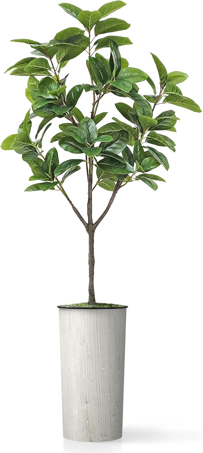 Artificial Tree in Modern Swirl Pattern Planter, Fake Rubber Silk TRE for Indoor and Outdoor Home Decoration - 70" Overall Tall (Plant Pot Plus Tree)