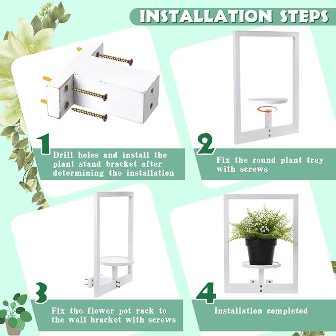 3 Pcs Wall Plant Holder Window Wooden Plant Shelves Photo Frame Planters Pot Holder Indoor Planters Wall Hanging Flower Pot Rack for Home Living Room Bedroom Entrance(Distressed White)