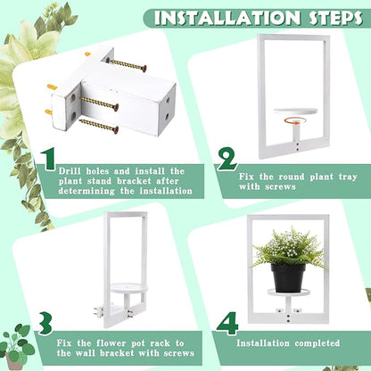 3 Pcs Wall Plant Holder Window Wooden Plant Shelves Photo Frame Planters Pot Holder Indoor Planters Wall Hanging Flower Pot Rack for Home Living Room Bedroom Entrance(Distressed White)