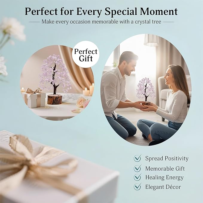 FASHIONZAADI Rose Quartz Crystal Tree of Life for Women Office Decor, Good Luck, Money, Meditation, Positivity, Handmade Healing Crystal Stones Bonsai Tree Spiritual Birthday Gifts for Women