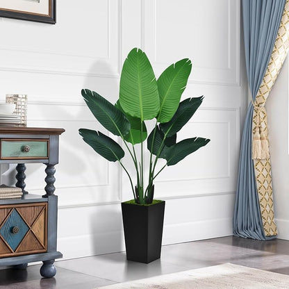 Bird of Paradise Artificial Plant 5FT - Faux Tropical Palm Tree with Black Tall Planter - Fake Floor Plant in Pot - Artificial Silk Tree for Home Office Living Room Decor Indoor