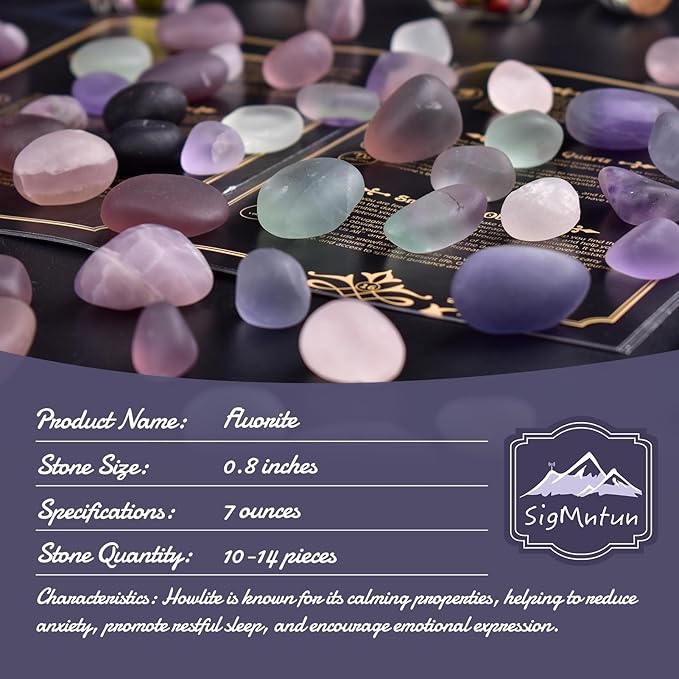 Polished Stone Set Fluorite Crystals, 0.8" Handpicked Tumbled Gemstones Rocks, Pebbles for Reiki, Chakra, Healing, Home Decor