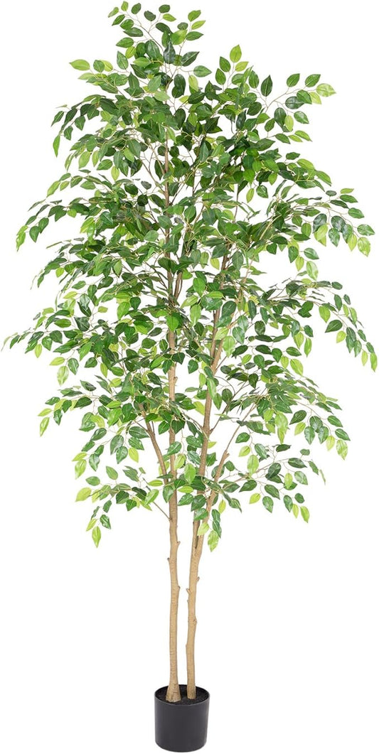 Tall UV Resistant Ficus Tree Artificial，6ft(72in) Faux Ficus Tree with Realistic Smooth and Shiny Leaves， Fake Trees Indoor Outdoor for Home Office Living Room Bedroom Foyer Porch Decor.